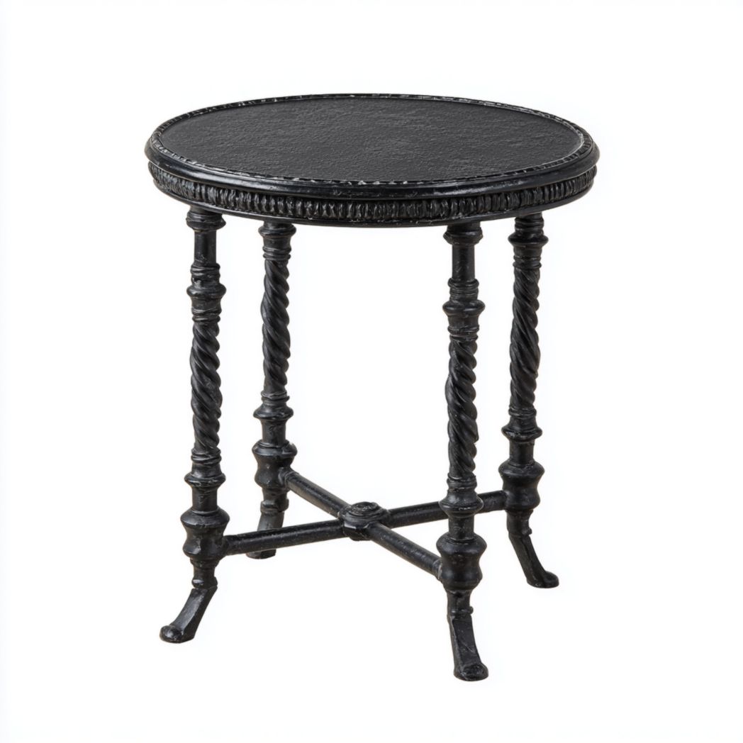 Table d’appoint ronde vintage en fer noir
