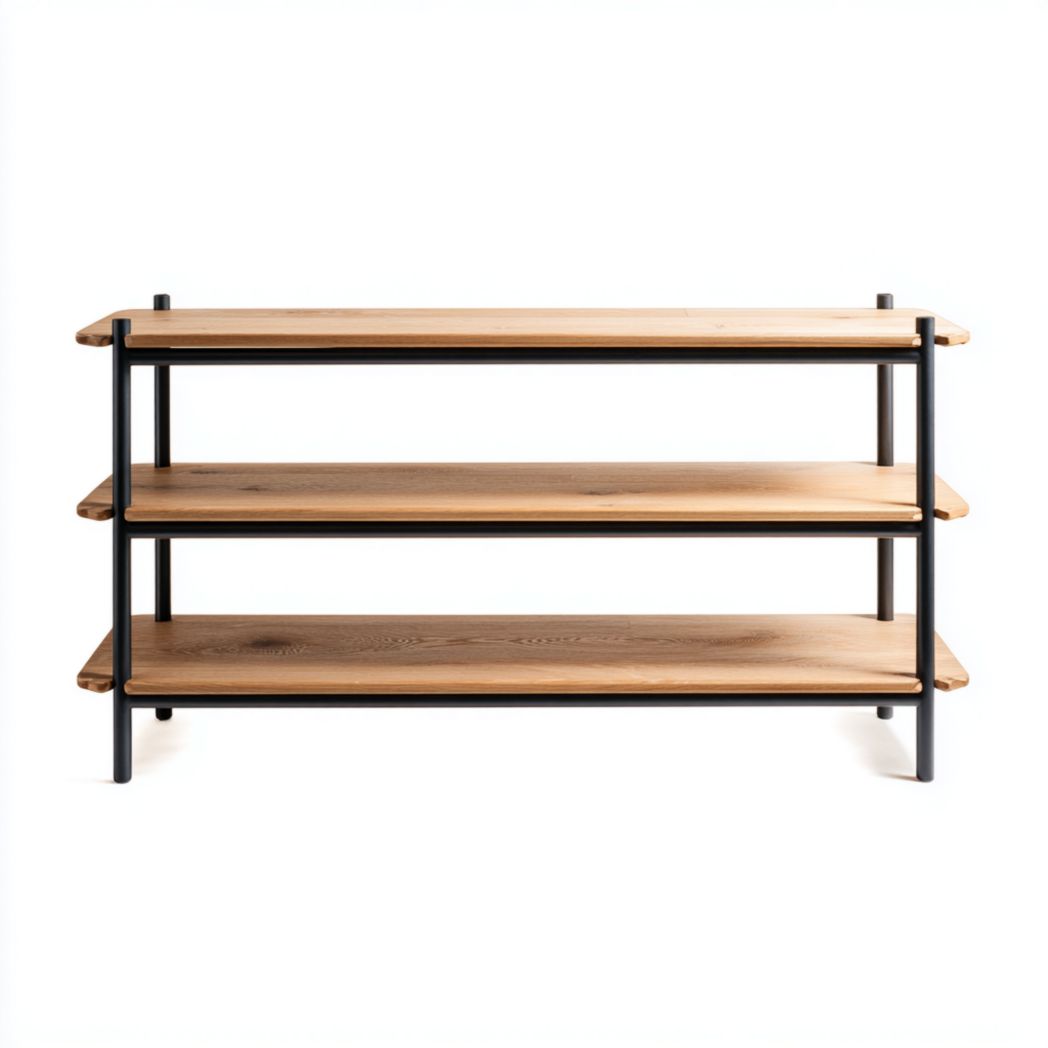 Étagère à trois niveaux en bois et structure métallique