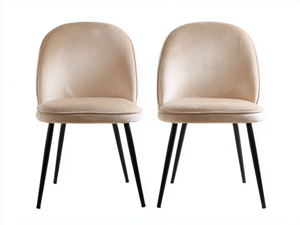 Lot de 2 chaises de salle à manger en velours beige avec pieds en métal noir