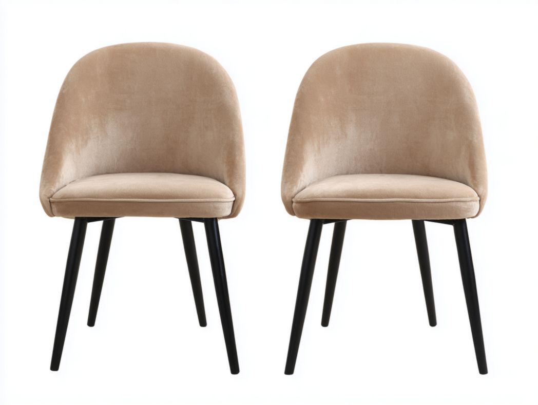 Lot de 2 chaises de salle à manger en velours beige clair avec pieds en bois noir