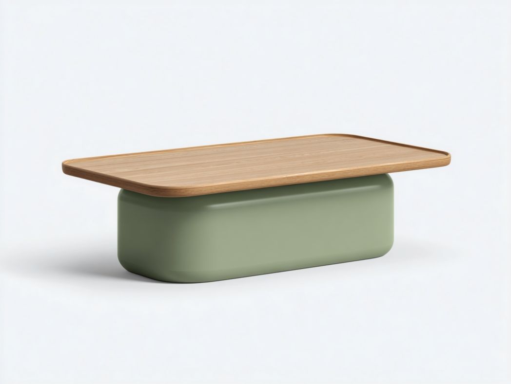 Table basse rectangulaire – plateau en bois et base verte