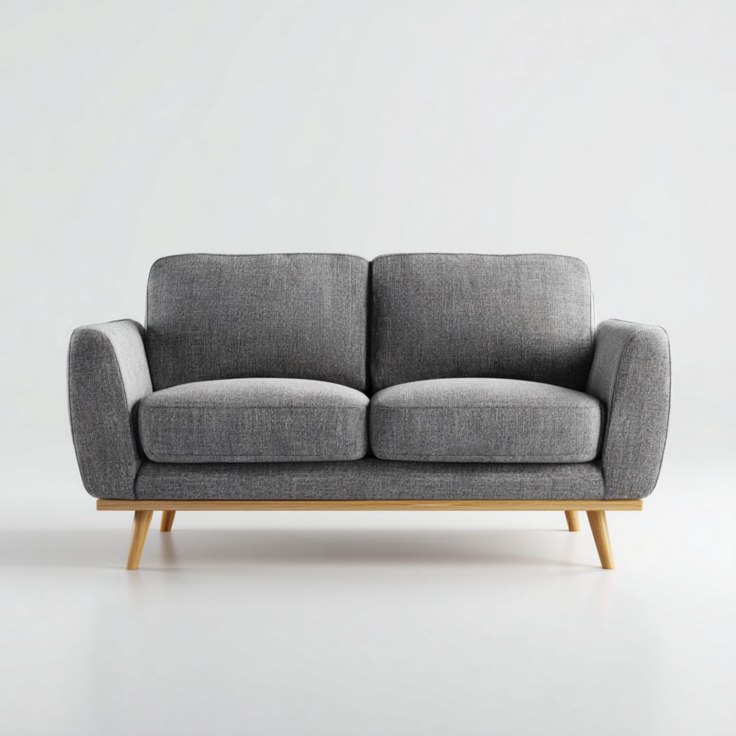 Canapé 2 places en tissu gris foncé avec base marron clair