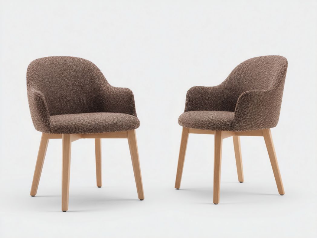 Lot de 2 chaises de salle à manger en tissu brun avec pieds en bois brun clair