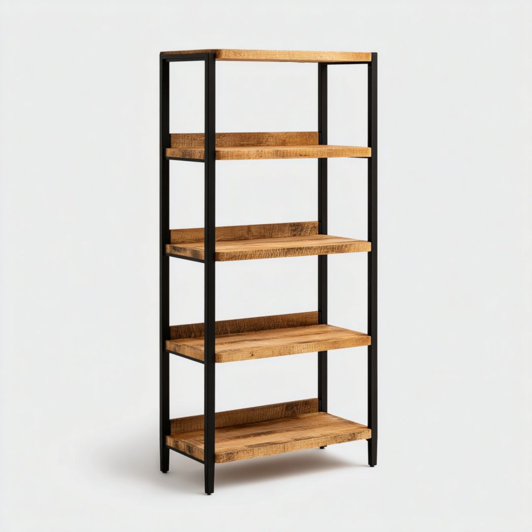 Bibliothèque en bois massif à quatre couches avec cadre en métal