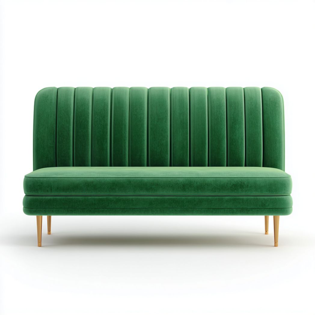 Banc rembourré en velours vert à dossier haut