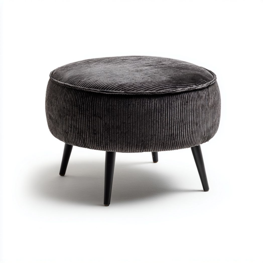 Tabouret rond en velours côtelé gris foncé