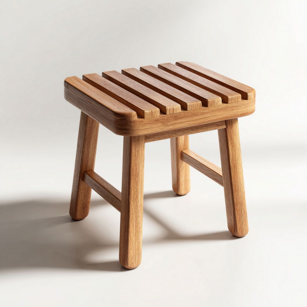 Repose-pieds rayé en bois massif marron clair