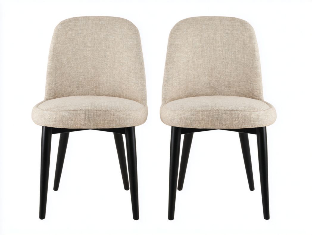 Lot de 2 chaises de salle à manger en tissu beige avec pieds en bois noir