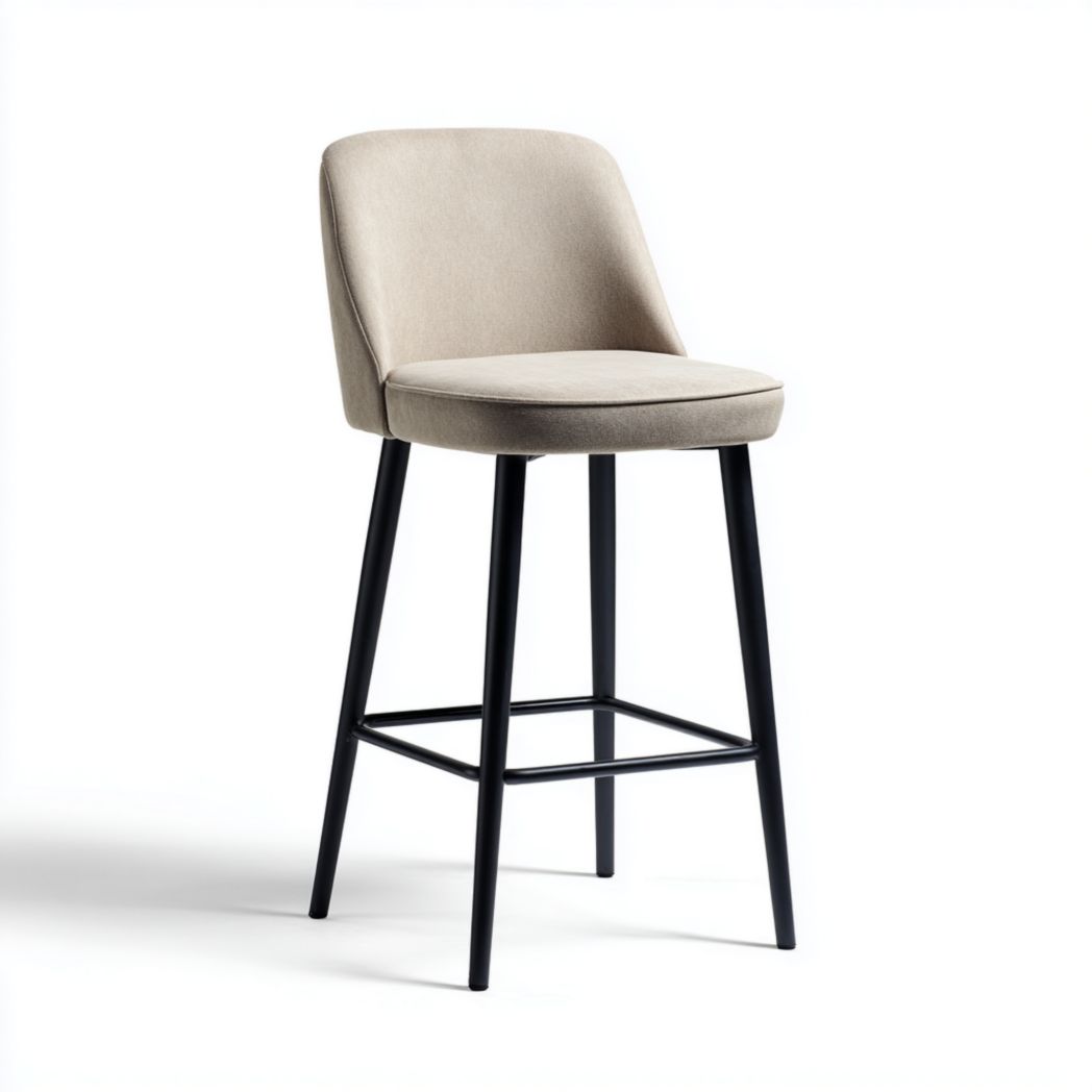 Tabouret de bar en tissu beige clair avec dossier