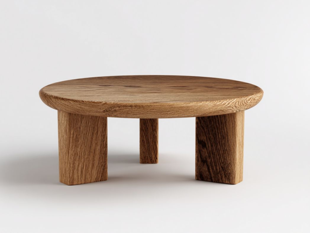 Table basse ronde en bois massif – finition brun foncé