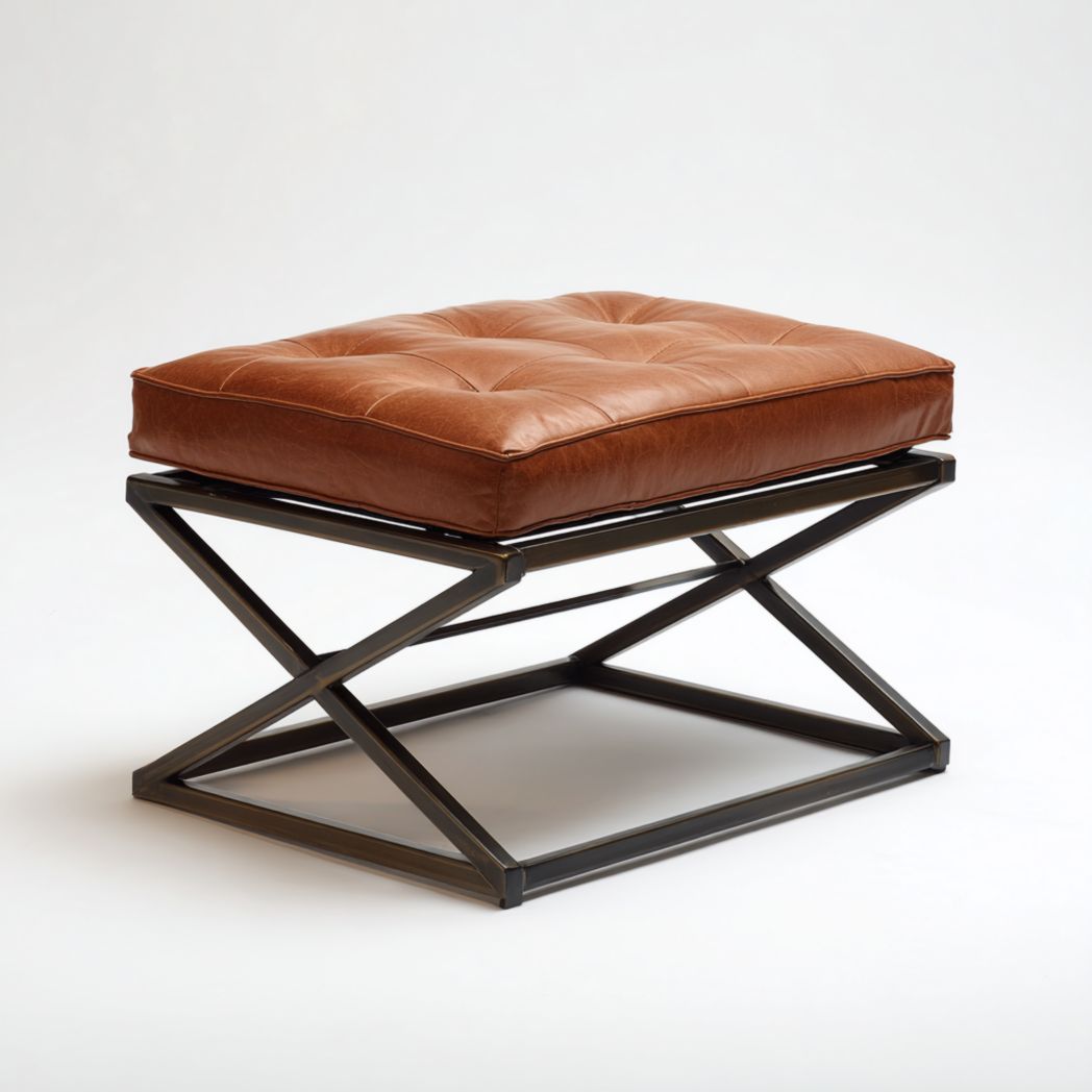 Tabouret carré en cuir marron