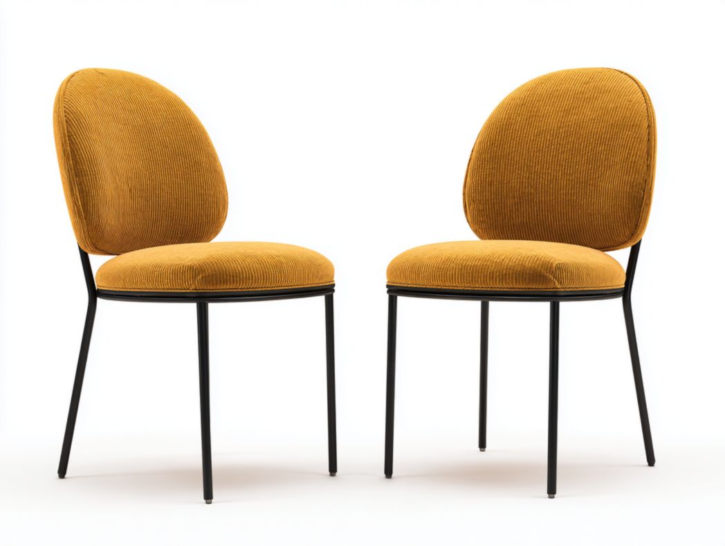 Lot de 2 chaises de salle à manger en velours côtelé orange avec pieds en métal noir