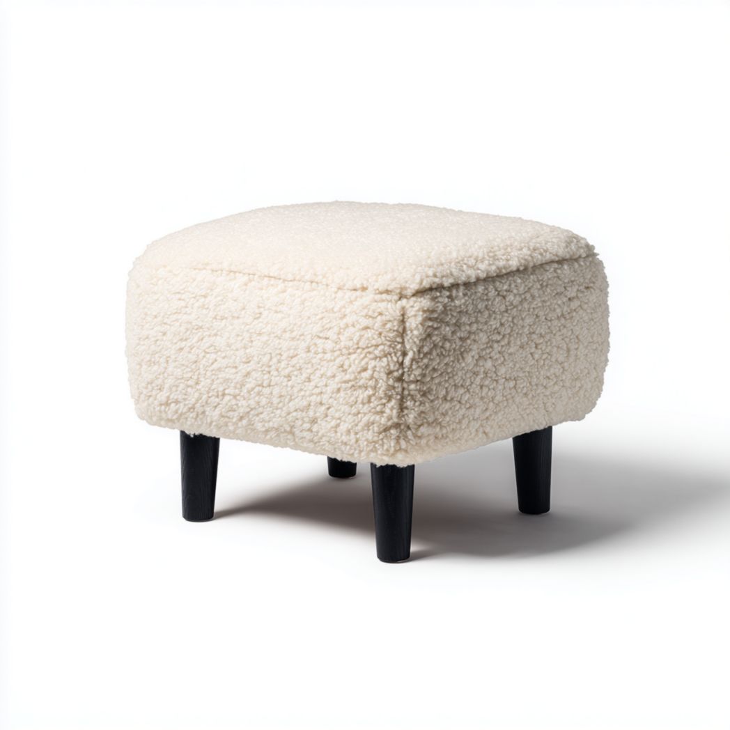 Tabouret carré en tissu bouclette beige clair