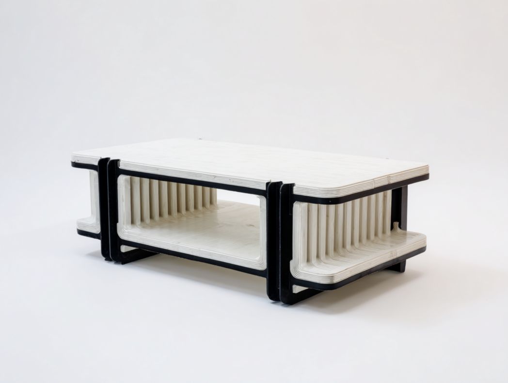 Table basse rectangulaire bicolore avec structure à deux niveaux