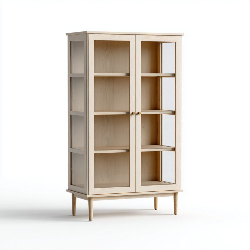 Vitrine en bois massif brun clair avec portes vitrées