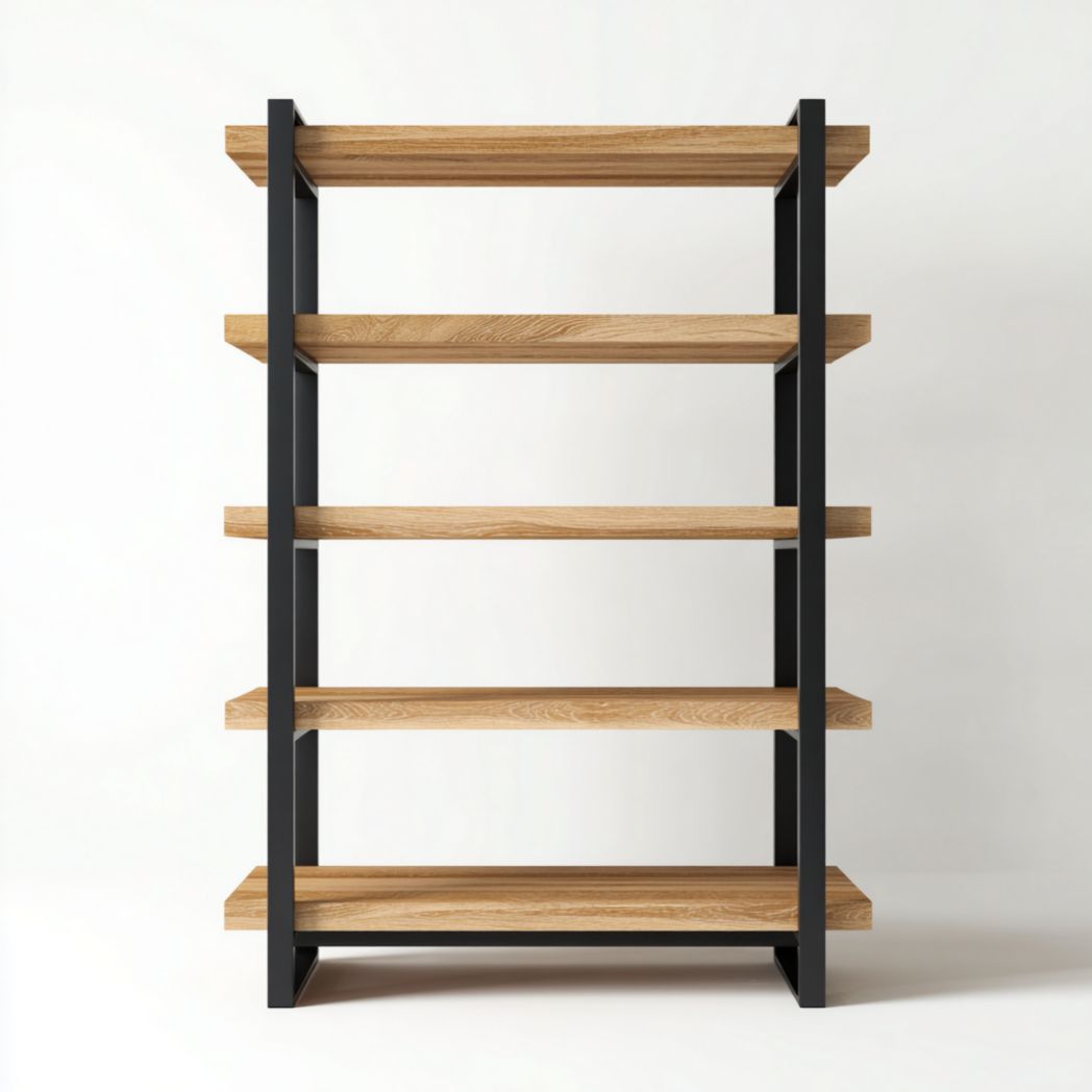 Étagère à quatre niveaux en bois et structure métallique