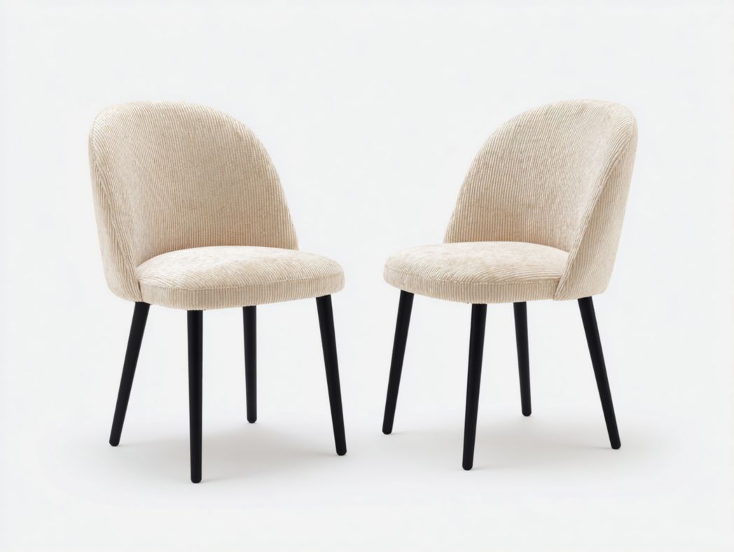 Lot de 2 chaises en velours beige avec pieds en métal noir