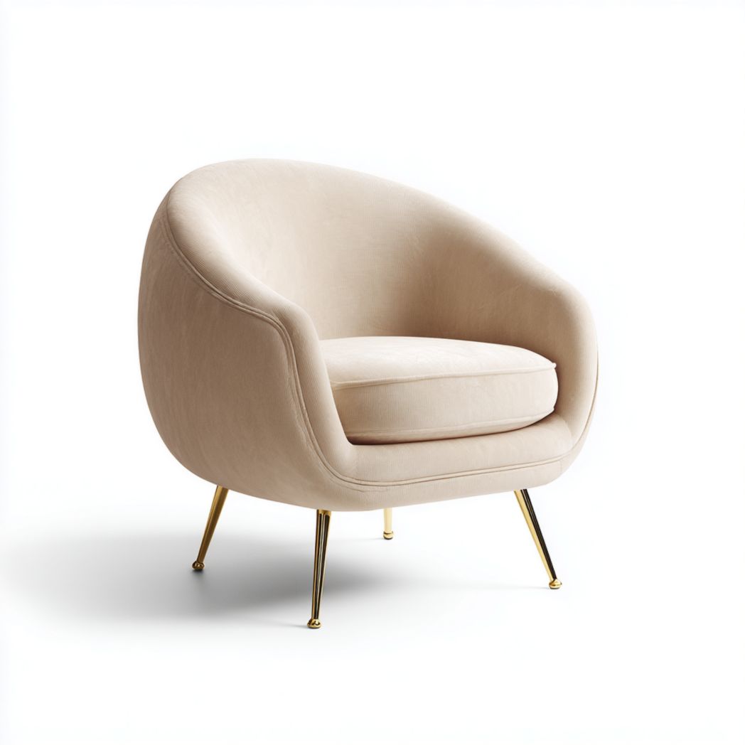 Fauteuil en tissu beige avec pieds dorés
