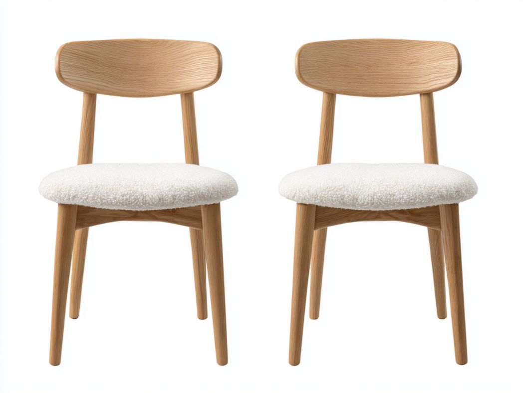 Lot de 2 chaises en bois clair avec assise en tissu bouclette