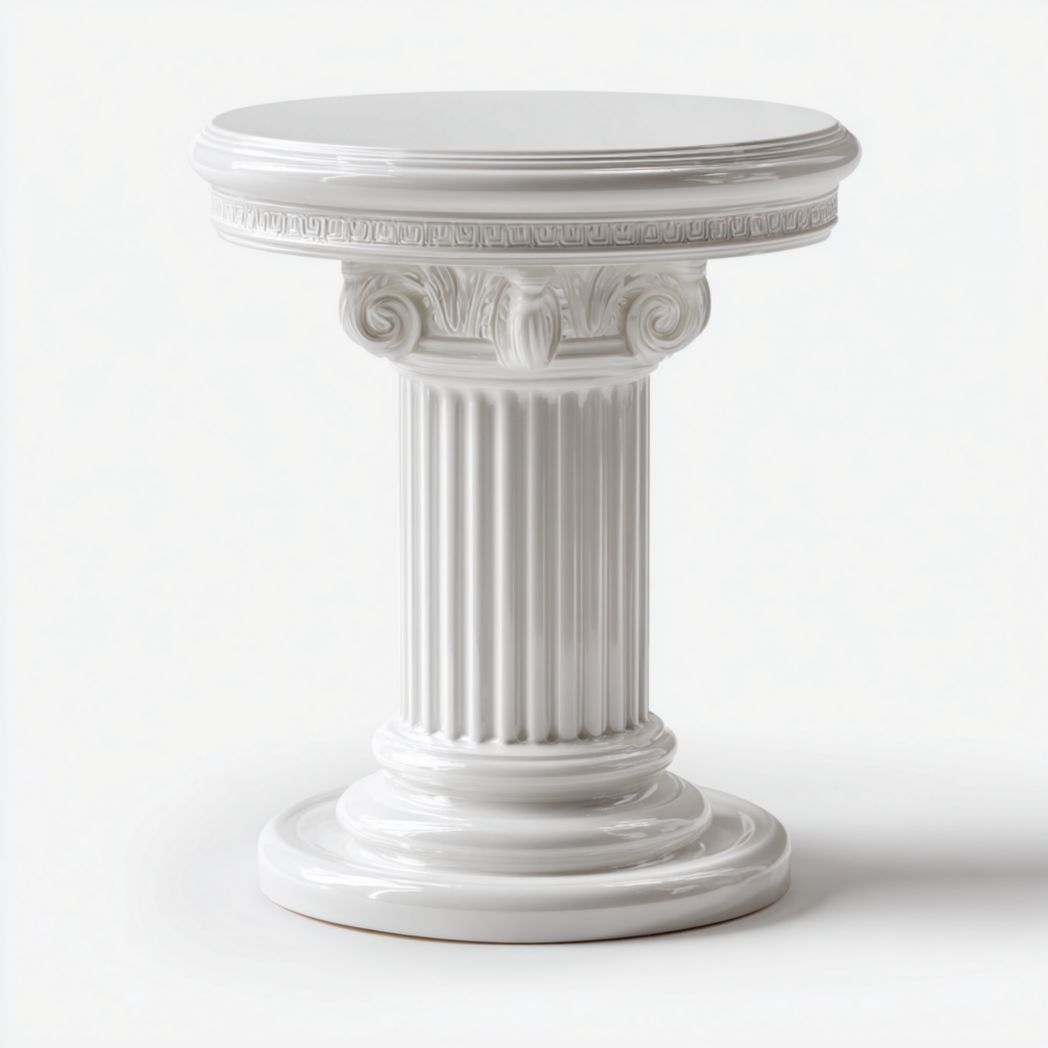 Table d’appoint ronde sculptée de style romain blanche