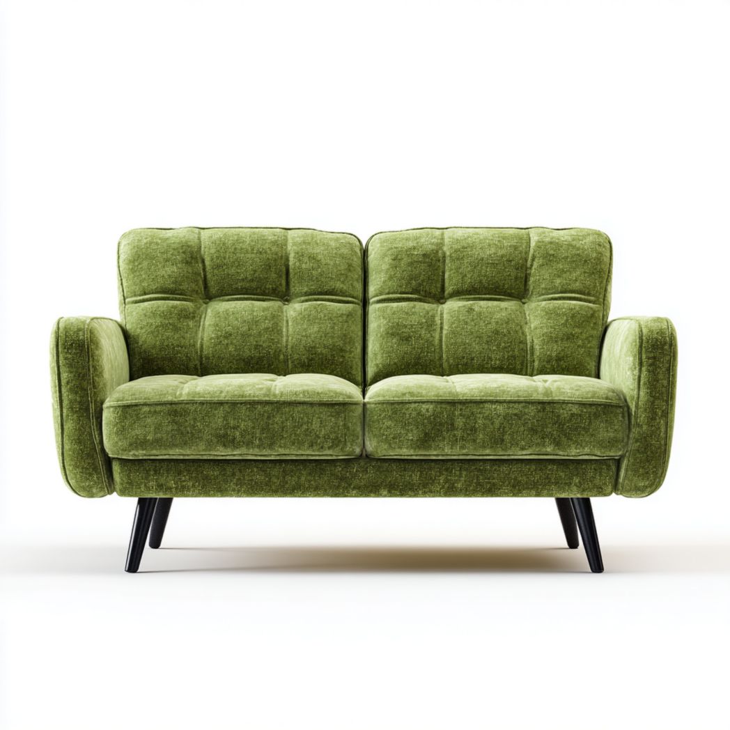Canapé 2 places en tissu vert avec base noire