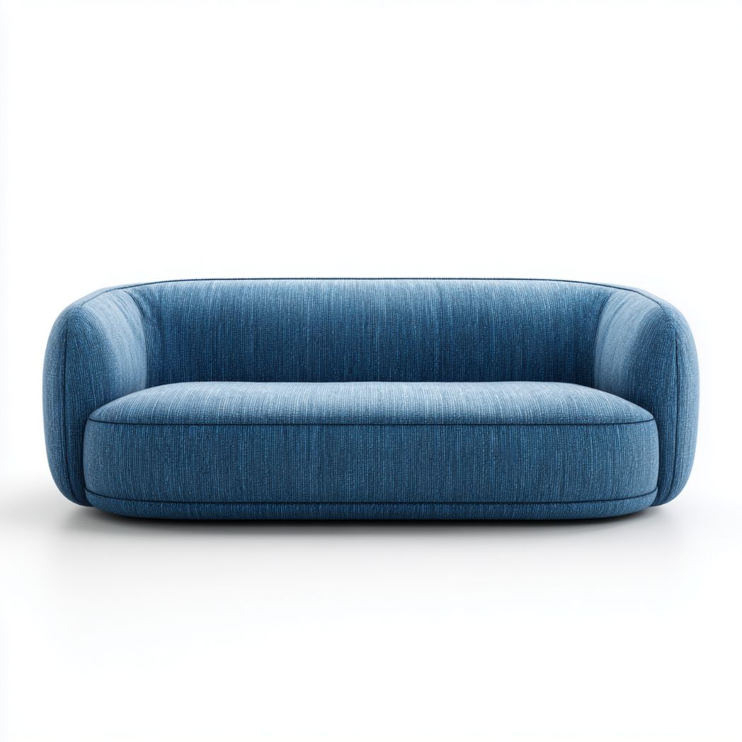Canapé 3 places en tissu bleu avec forme arrondie