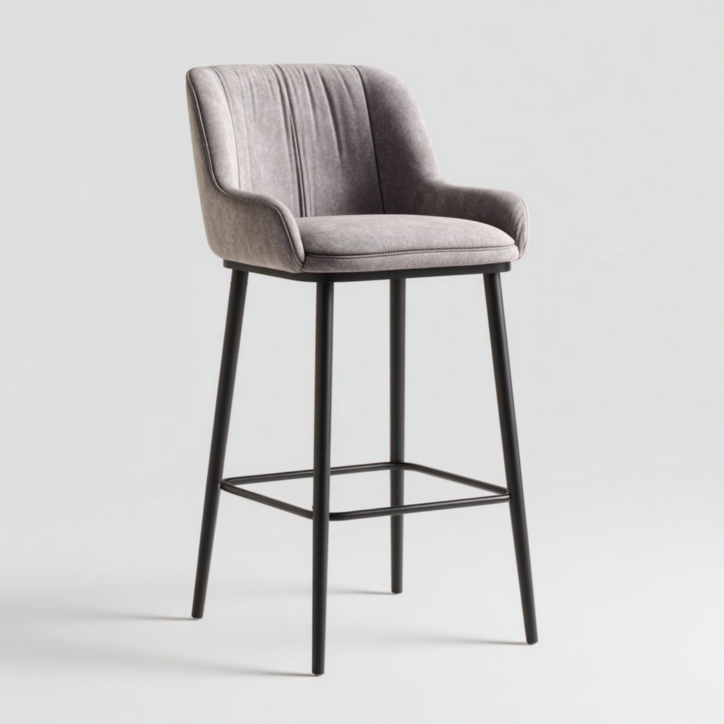 Tabouret de bar en velours gris avec structure en métal noir