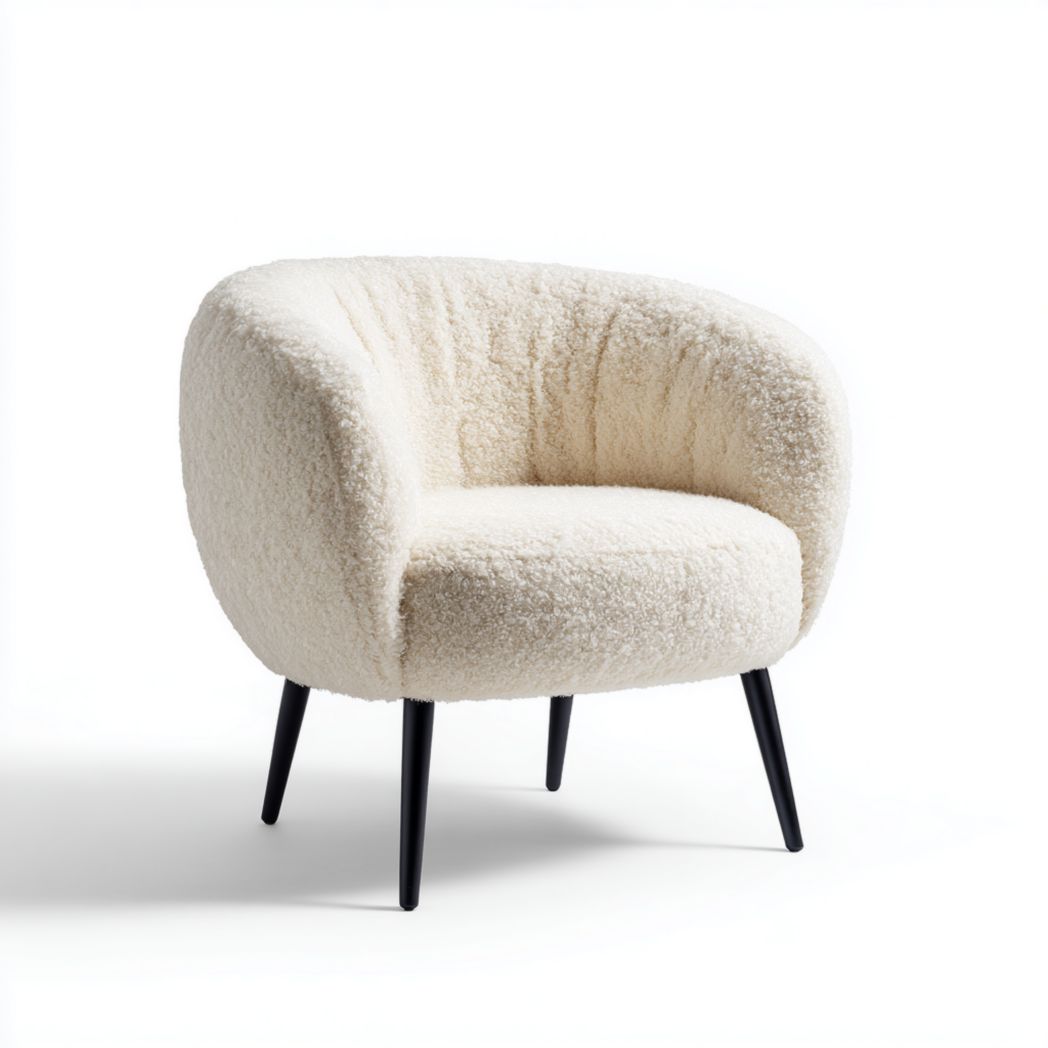 Fauteuil en tissu bouclette blanc cassé avec pieds en métal