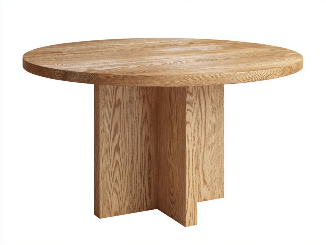 Table à manger ronde en chêne massif – Pied croisé en bois brun clair