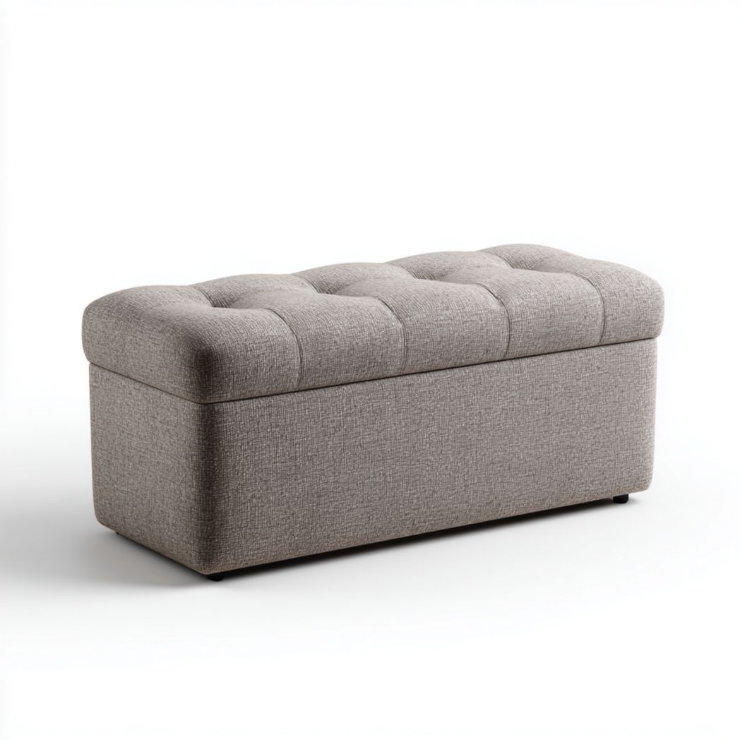 Banc de rangement en tissu gris