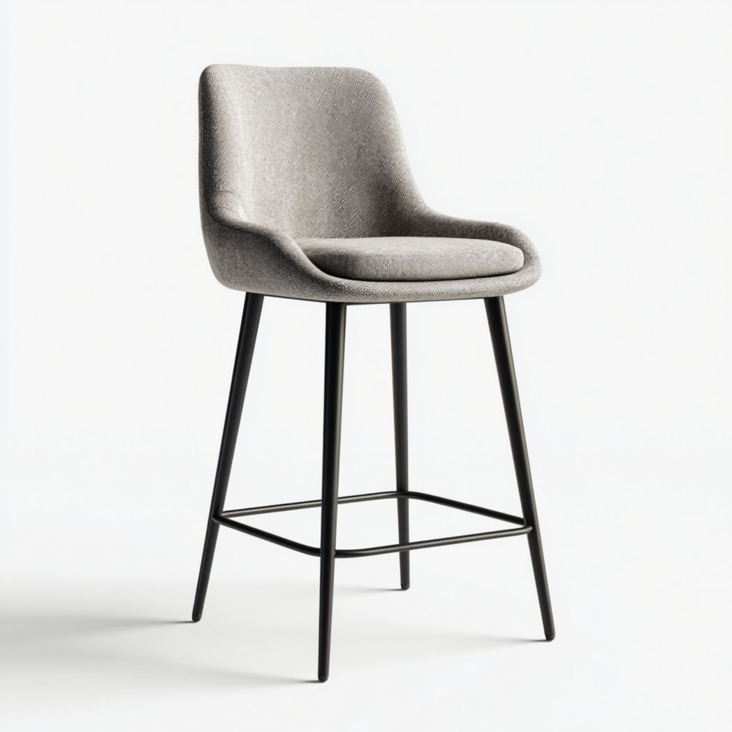 Tabouret de bar en tissu gris avec pieds en métal noir