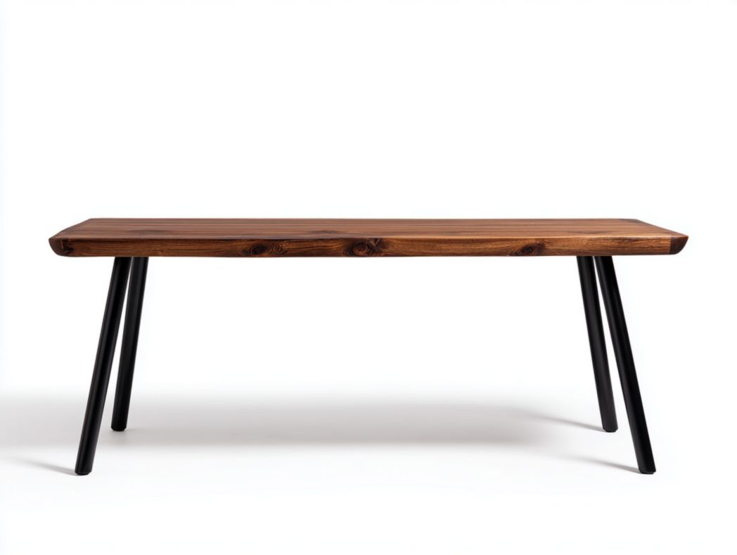 Table à manger rectangulaire en bois massif – Plateau brun foncé et pieds en métal noir