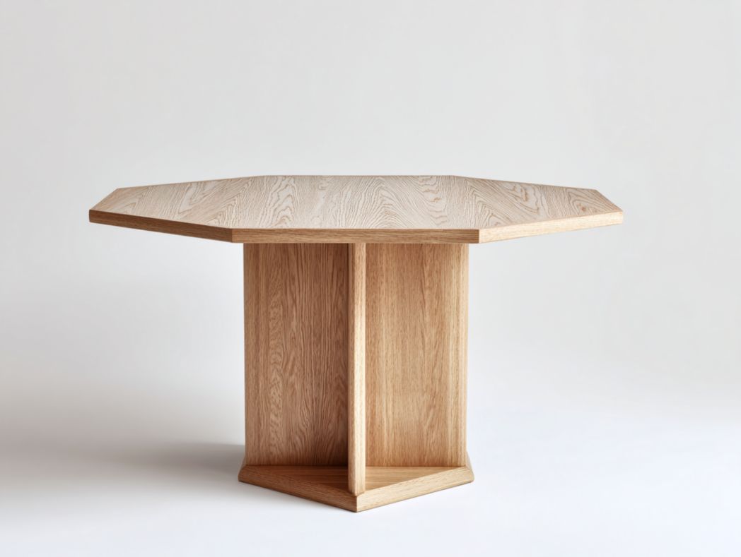 Table à manger octogonale en chêne massif – Base en bois brun clair