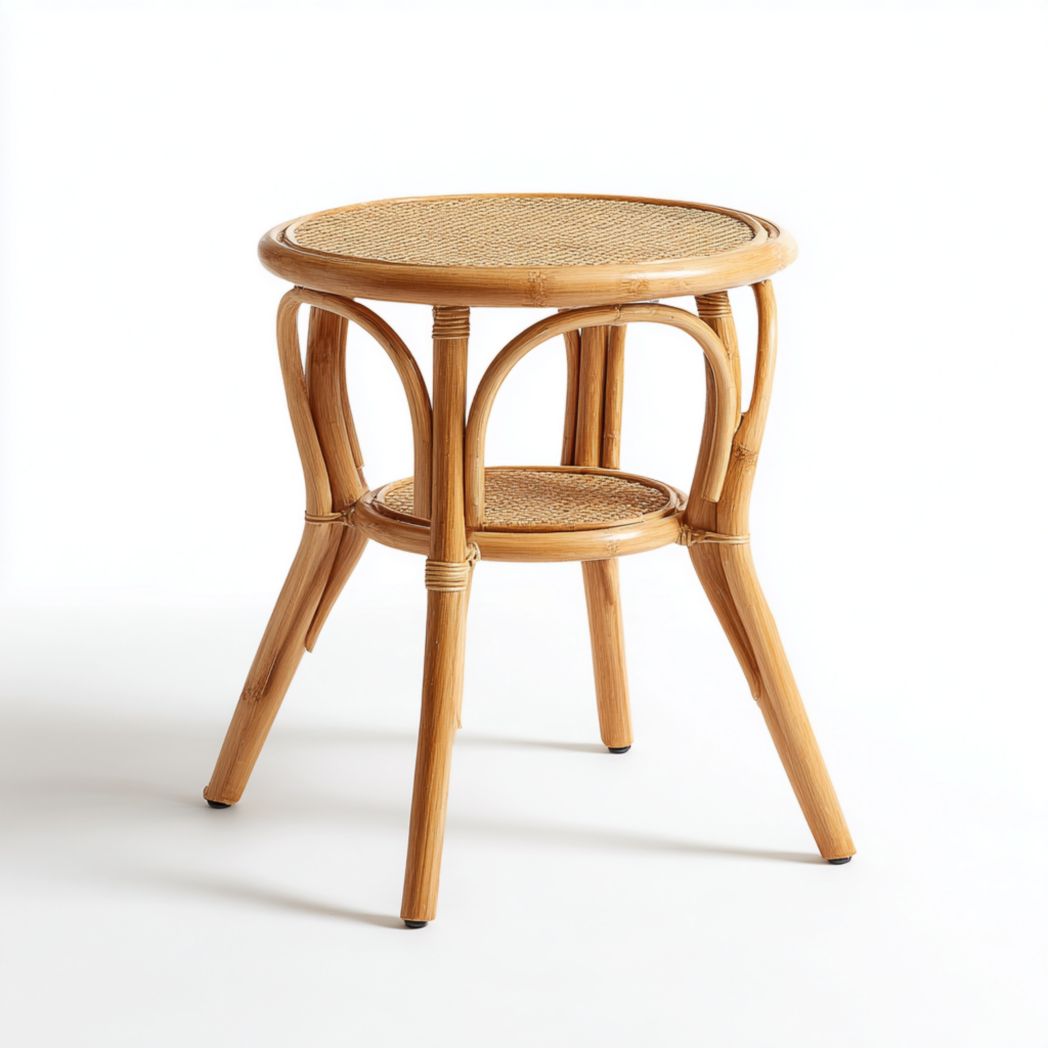 Table d’appoint ronde à deux niveaux en rotin brun clair