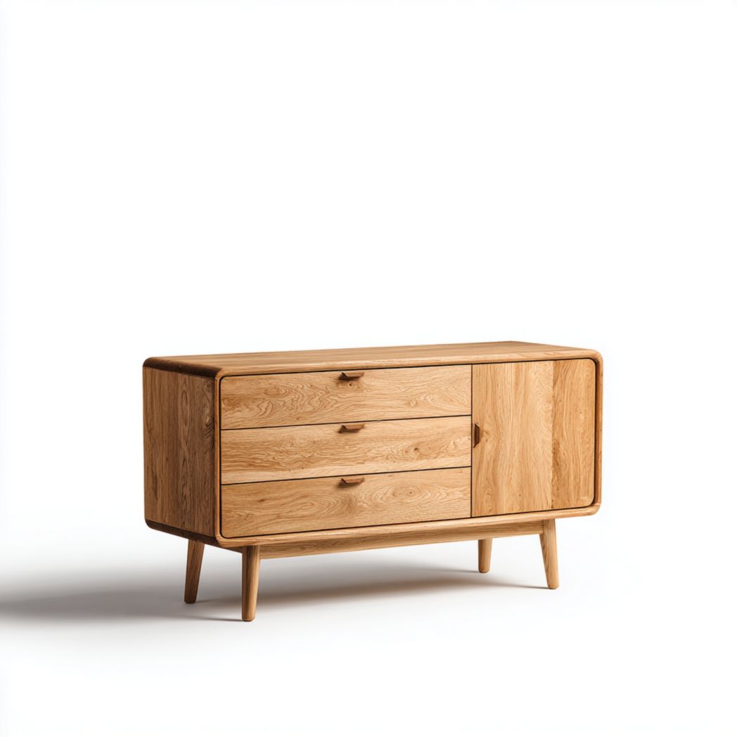 Buffet avec trois tiroirs et une porte couleur brun clair