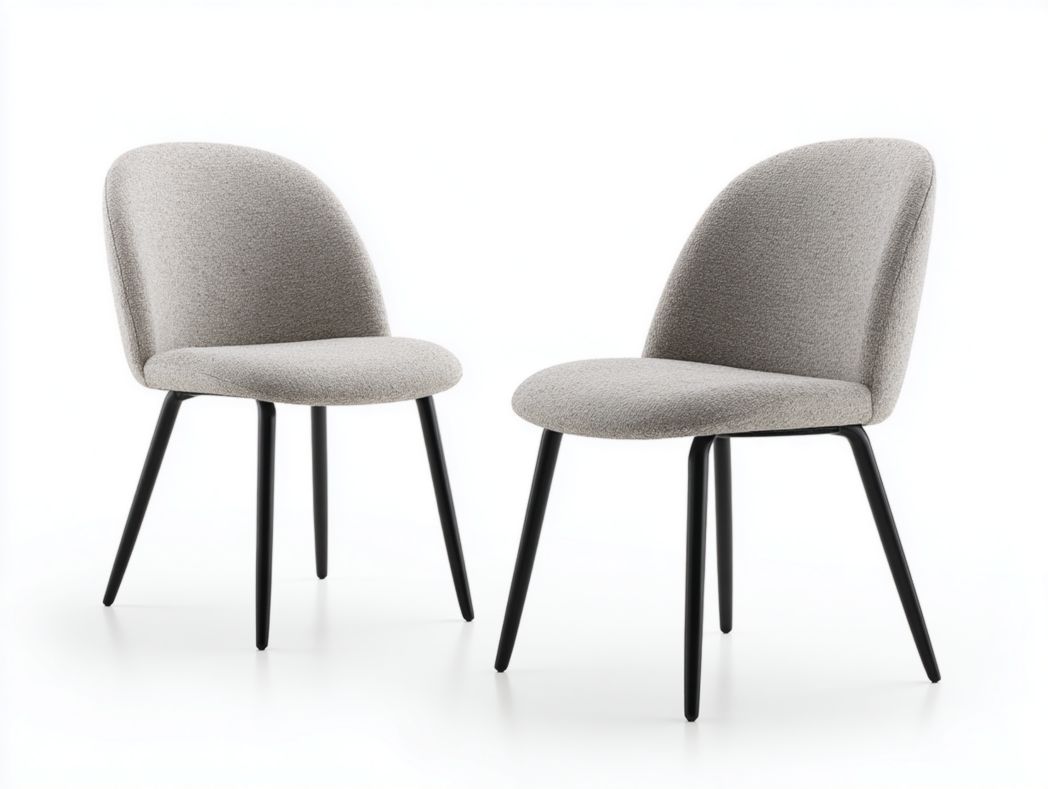 Lot de 2 chaises de salle à manger en tissu gris avec pieds en métal noir