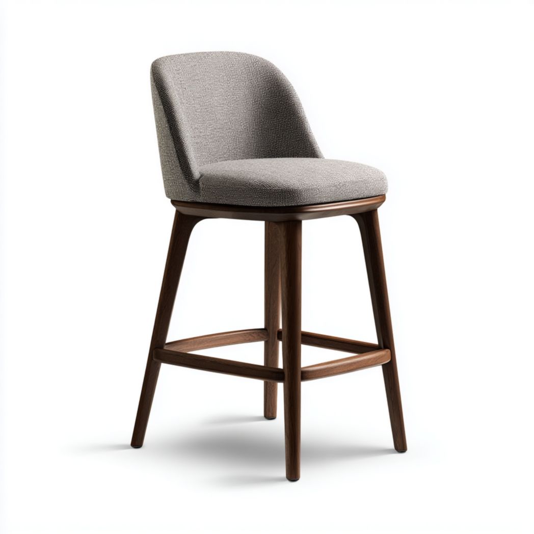 Tabouret de bar en bois avec dossier et assise rembourrée en lin et mousse