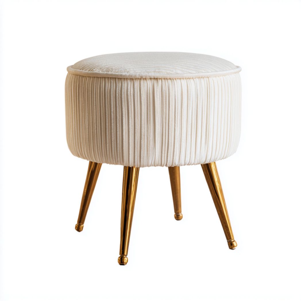 Tabouret rond en velours beige clair