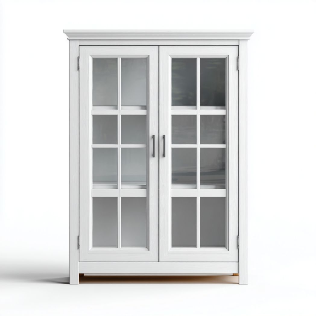 Vitrine de rangement en bois massif blanc à portes transparentes