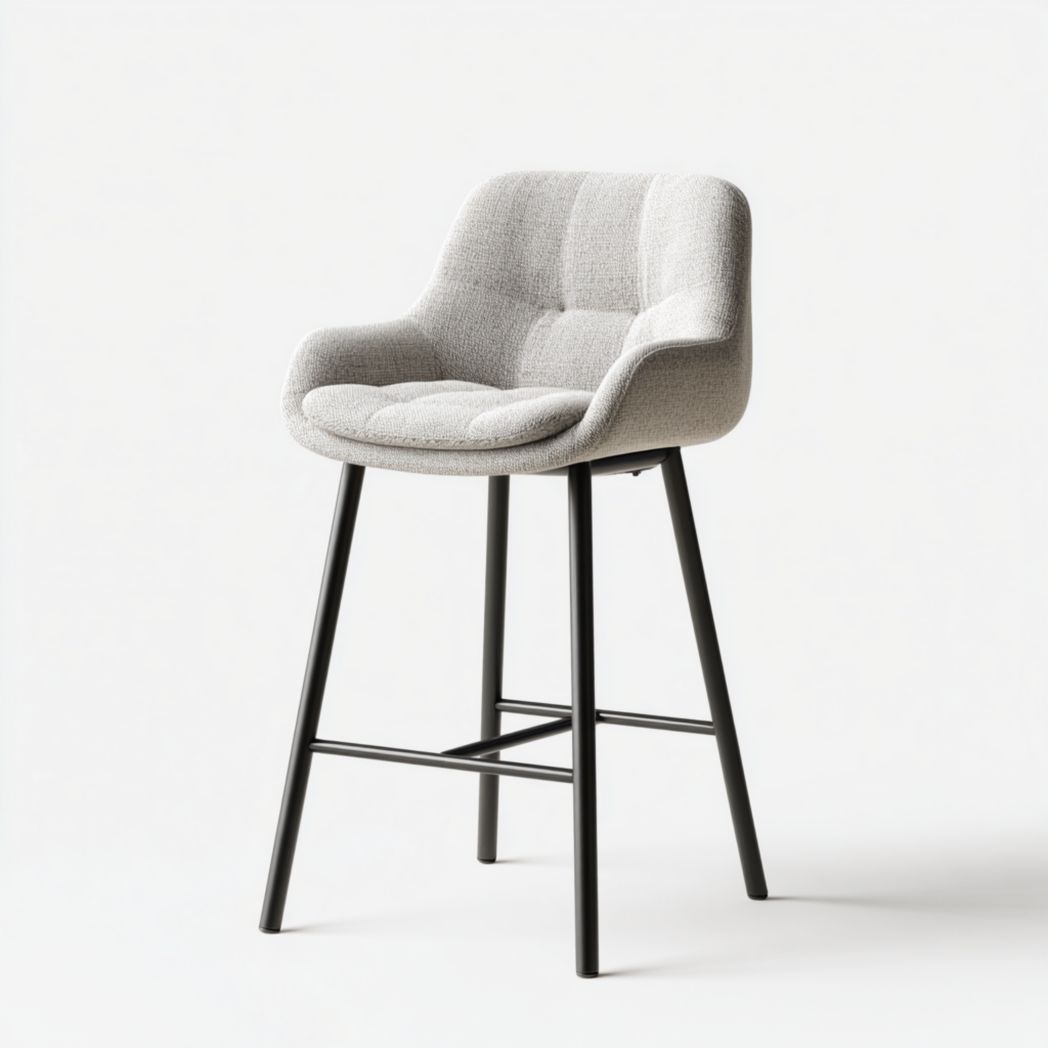 Tabouret de bar en tissu gris clair avec pieds en métal noir