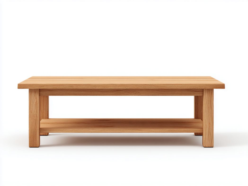 Table basse rectangulaire en bois massif avec étagère de rangement inférieure marron clair