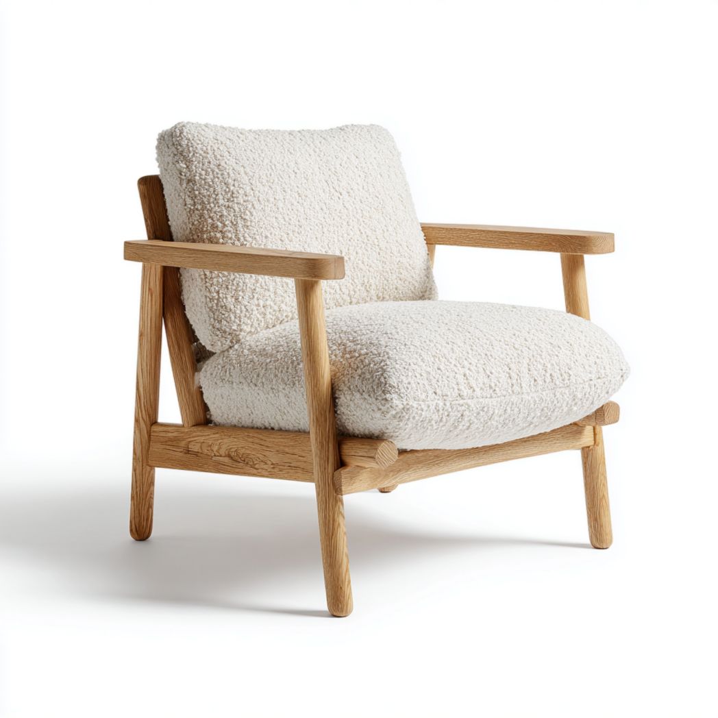 Fauteuil en tissu bouclette beige clair