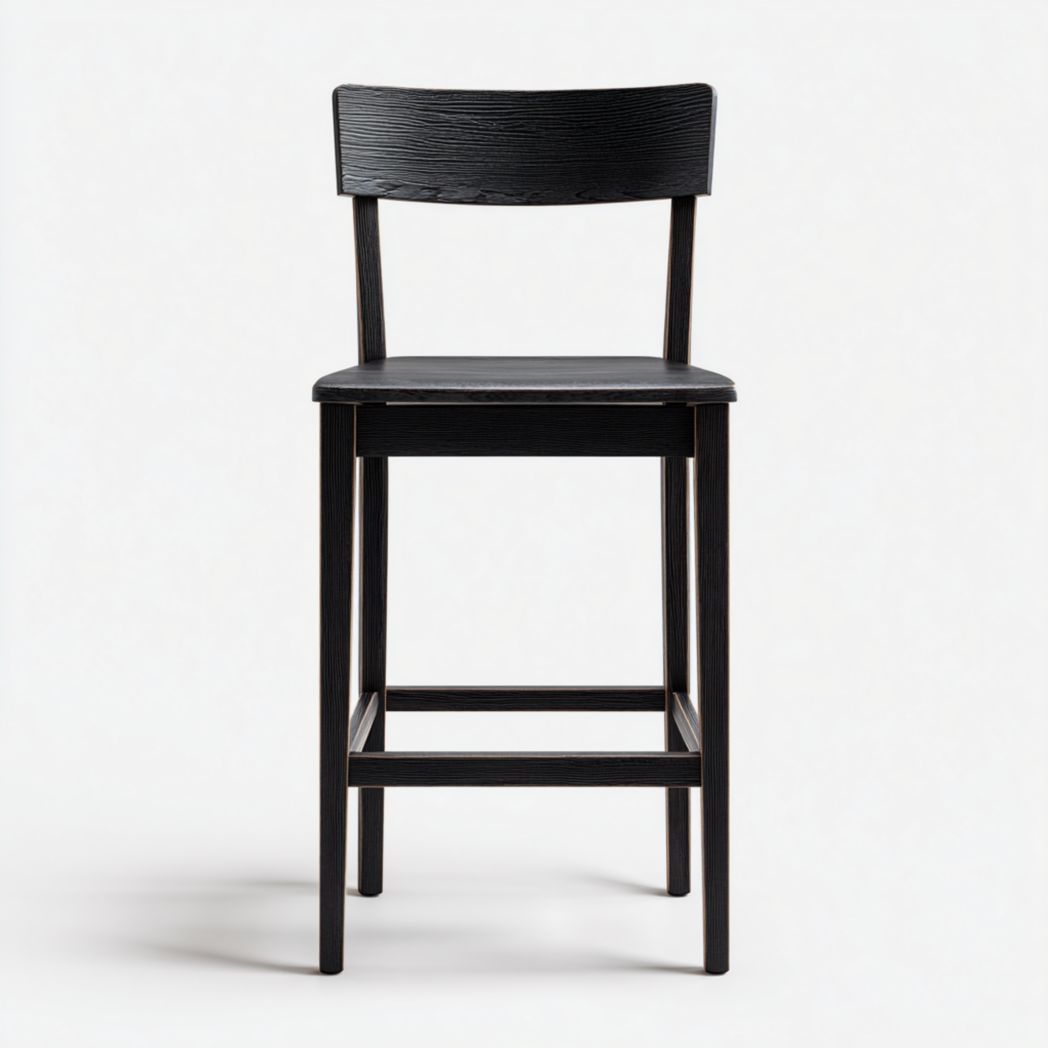 Tabouret de bar en bois massif noir avec dossier