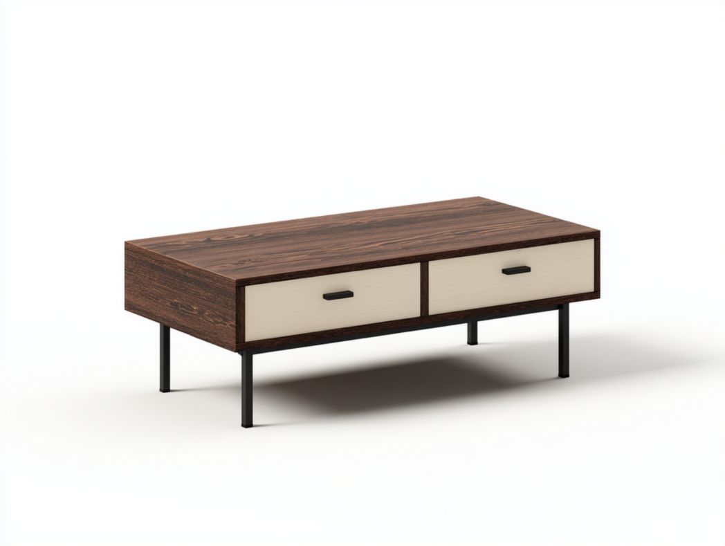 Table basse rectangulaire bicolore avec deux tiroirs