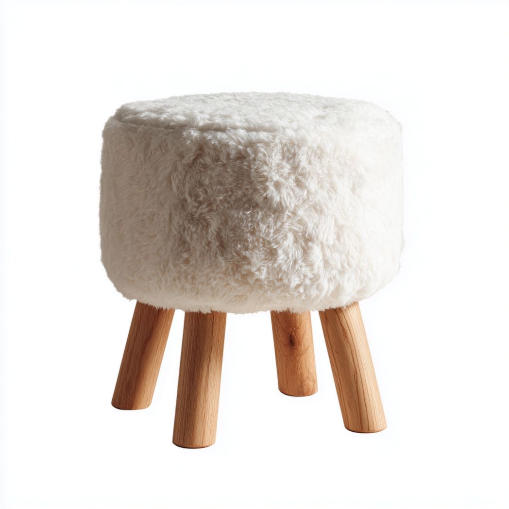 Tabouret d’assise en tissu bouclette beige