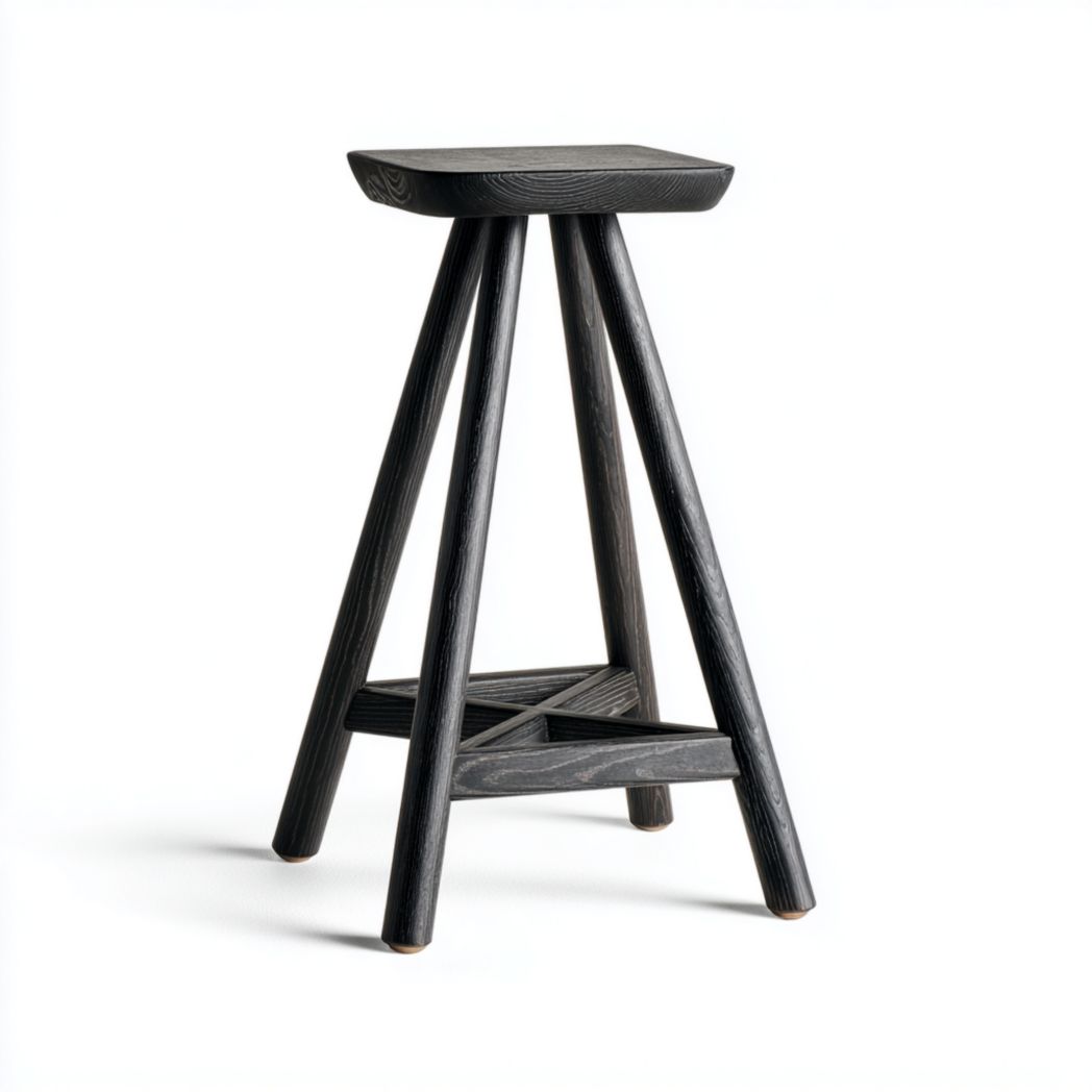 Tabouret de bar en bois massif noir à quatre pieds