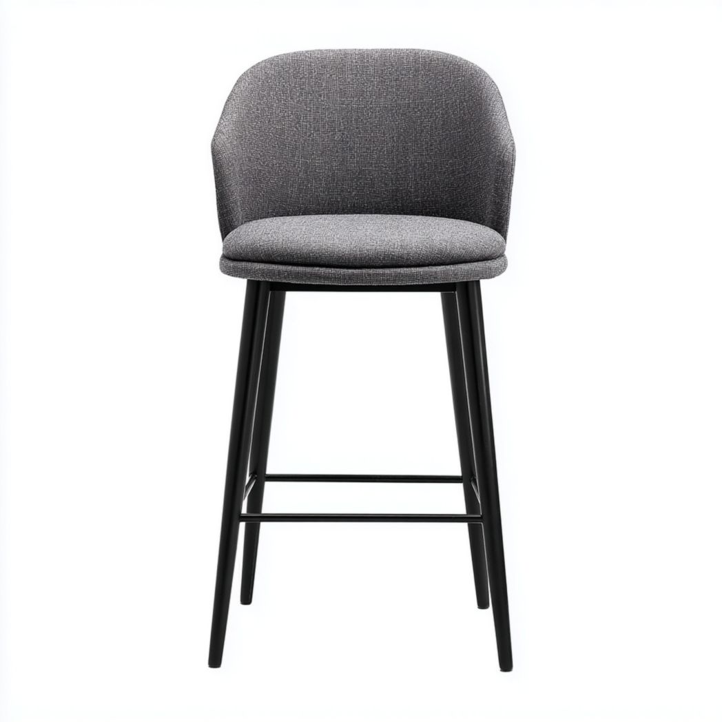 Tabouret de bar avec dossier et assise rembourrée en tissu texturé sur pieds métalliques