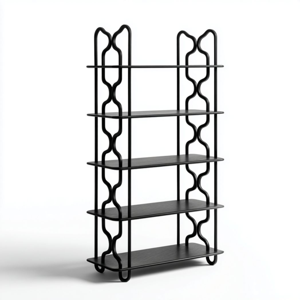 Étagère en métal noire à cinq niveaux avec structure ondulée