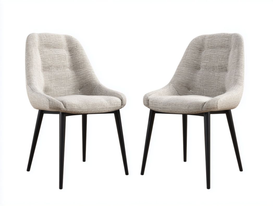 Lot de 2 chaises de salle à manger en tissu gris clair avec pieds en métal noir