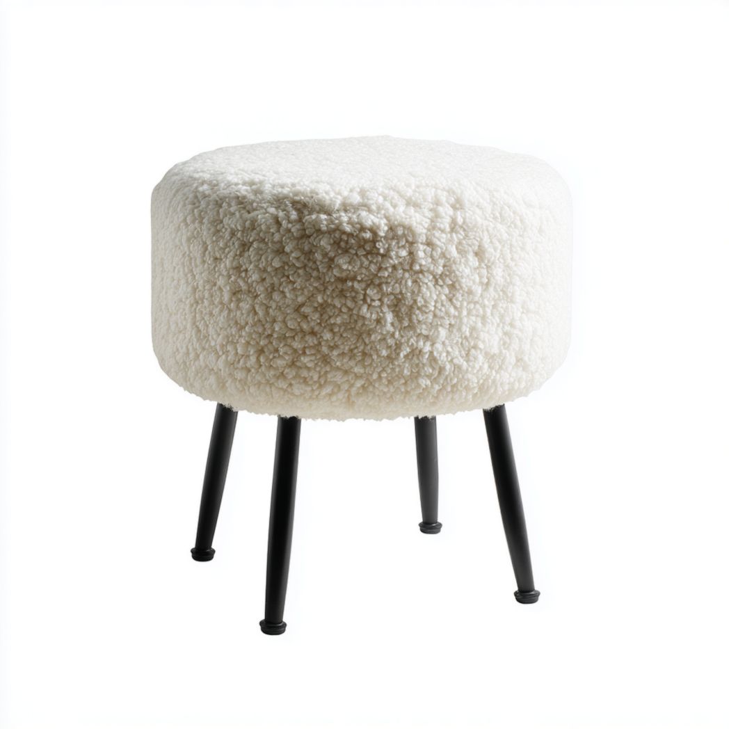 Tabouret rond en tissu bouclette beige clair